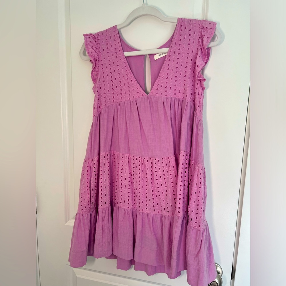 Lilac eyelet lace mini dress